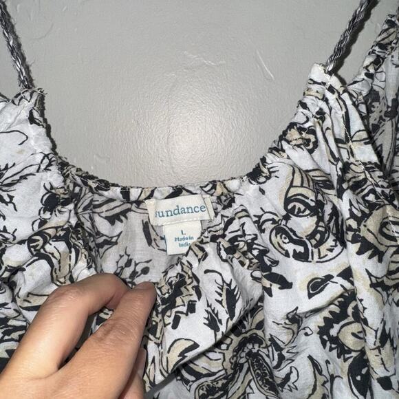 Sundance Catalog Isola Bella Tank Top Woman’s Size L White Black Fringe Tassel - Picture 3 of 9